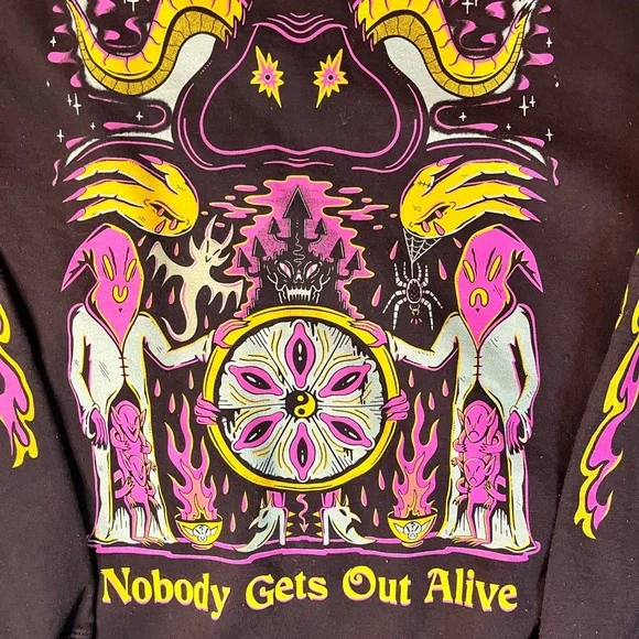 Bohemian XL Nobody Gets Out Alive Black Graphic Crewneck Sweatshirt - Picture 2 of 6